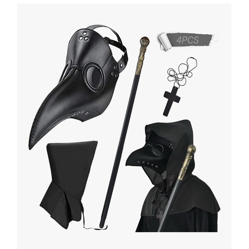 Plague Doctor Bird Beak Mask Steampunk Gothic Costume Cross Scepter Cloak NEW!